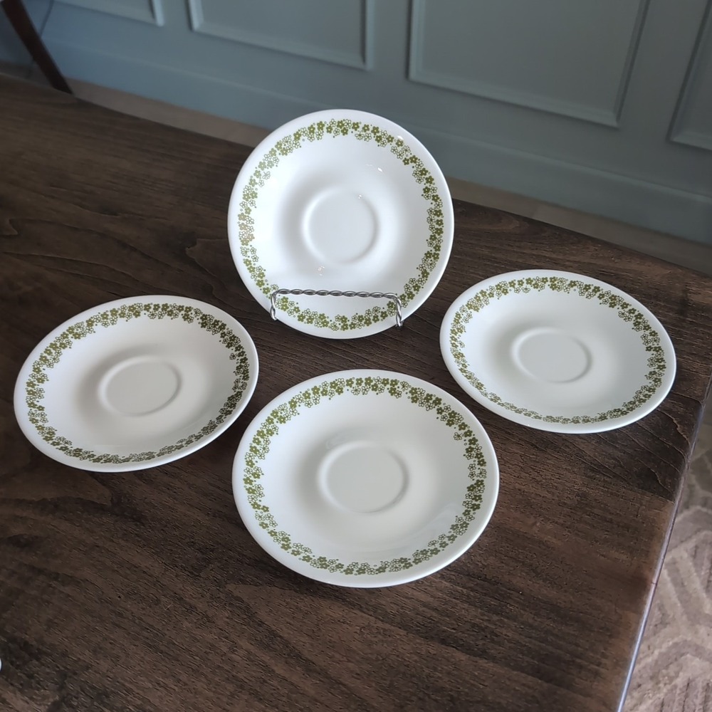 Set of 4 VINTAGE Corelle Spring Blossom Green Crazy Daisy 6½" Saucers (2 Avail)